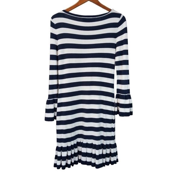 Sail to Sable Nautical Blue Striped Cotton Dress, Boat Neck, Ruffle Hem Size XS - Picture 8 of 10